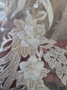 3D Embroidered Flower Lace Polyester Fabric - Light Champagne, Baby Blue, Mauve, Pearl-Embellished 3D Floral, 54-55" Width (1 Yard)