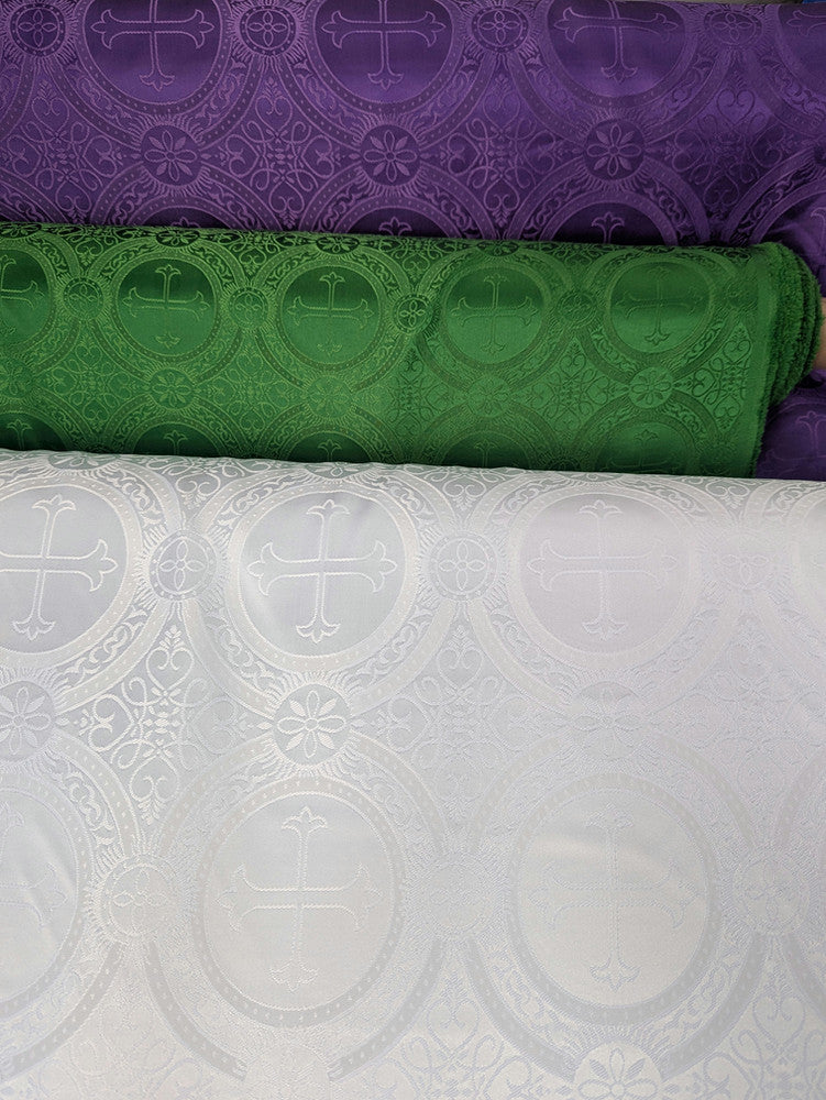 Church Cross Brocade Polyester Fabric - Matte Finish, Cross Pattern, 58/59" Width, 5 Colors (1 Yard)