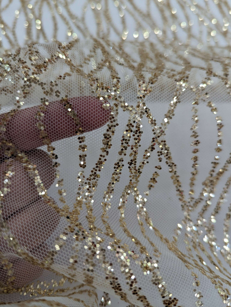 Glitter Lace Polyester Fabric - Sheer Mesh, Allover Glitter, 59/60" Design Width, 65/66" Total Width (1 Yard)