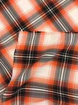 Orange Plaid Polyester Poplin Fabric - White, Orange, Gray, Black Plaid, 58/59" Width (1 Yard)