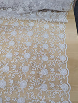 Elizabeth Bridal Lace Polyester Fabric - Multiple Colors, Floral Embroidered Mesh With Sequins, 49/50" Width (1 Yard)