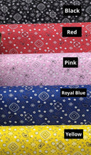 Bandana Poly Cotton Fabric - Paisley Bandana Print, Black, Red, Pink, Royal Blue, Yellow, 59/60" Width (1 Yard)