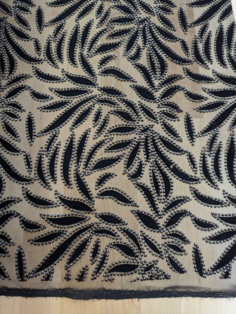 Black Velvet Flocking Lace Polyester Lace Fabric - Glitter Accent, Stretch Mesh, 59/60" Width (1 Yard)