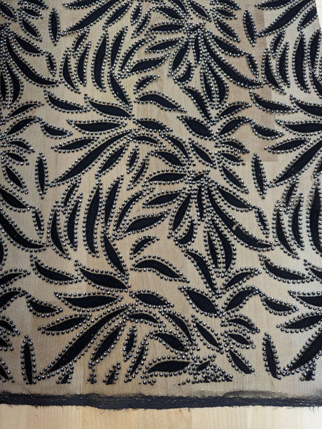 Black Velvet Flocking Lace Polyester Lace Fabric - Glitter Accent, Stretch Mesh, 59/60" Width (1 Yard)