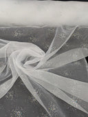 Dew Drop Sparkle Organza Polyester Fabric - White, Ice Pink Iridescent Dewdrop Pattern, 58-59" Width (1 Yard)