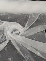 Dew Drop Sparkle Organza Polyester Fabric - White, Ice Pink Iridescent Dewdrop Pattern, 58-59" Width (1 Yard)