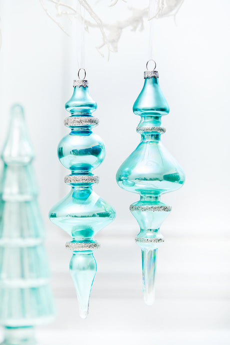 9.5" Northern Sky Blue Glass Finial Ornament