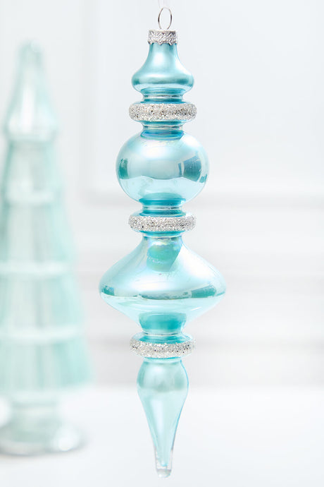9.5" Northern Sky Blue Glass Finial Ornament