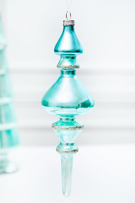 9.5" Northern Sky Blue Glass Finial Ornament