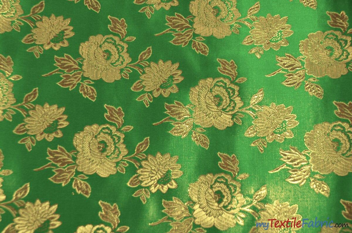 Oriental Metallic Flower Brocade Polyester Fabric - Metallic Brocade, 58" Wide (1 Yard)