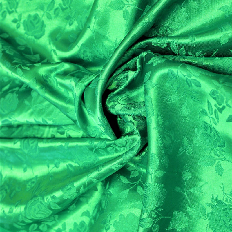Kelly Green Jacquard Satin Fabric - Kelly Green, Reversible, 58"-60" Width (1 Yard)