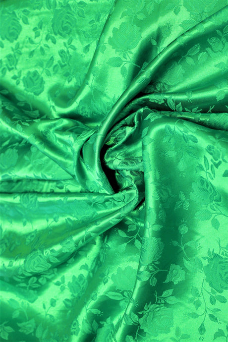Kelly Green Jacquard Satin Fabric - Kelly Green, Reversible, 58"-60" Width (1 Yard)