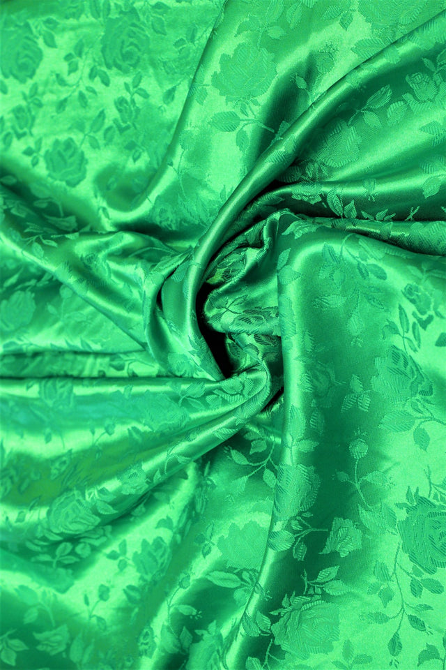 Kelly Green Jacquard Satin Fabric - Kelly Green, Reversible, 58"-60" Width (1 Yard)