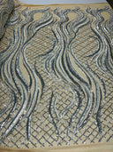 Flame Sequin Polyester Fabric - Flame Sequin Embroidered Mesh, 54" Width (1 Yard)