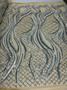 Flame Sequin Polyester Fabric - Flame Sequin Embroidered Mesh, 54" Width (1 Yard)