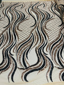 Flame Sequin Polyester Fabric - Flame Sequin Embroidered Mesh, 54" Width (1 Yard)