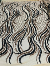 Flame Sequin Polyester Fabric - Flame Sequin Embroidered Mesh, 54" Width (1 Yard)