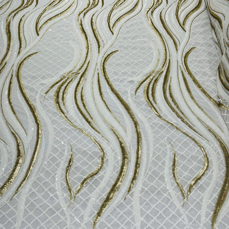 Flame Sequin Polyester Fabric - Flame Sequin Embroidered Mesh, 54" Width (1 Yard)