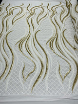 Flame Sequin Polyester Fabric - Flame Sequin Embroidered Mesh, 54" Width (1 Yard)