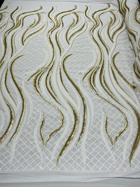 Flame Sequin Polyester Fabric - Flame Sequin Embroidered Mesh, 54" Width (1 Yard)