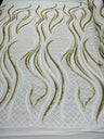 Flame Sequin Polyester Fabric - Flame Sequin Embroidered Mesh, 54" Width (1 Yard)
