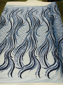 Flame Sequin Polyester Fabric - Flame Sequin Embroidered Mesh, 54" Width (1 Yard)