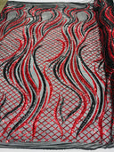 Flame Sequin Polyester Fabric - Flame Sequin Embroidered Mesh, 54" Width (1 Yard)