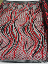Flame Sequin Polyester Fabric - Flame Sequin Embroidered Mesh, 54" Width (1 Yard)