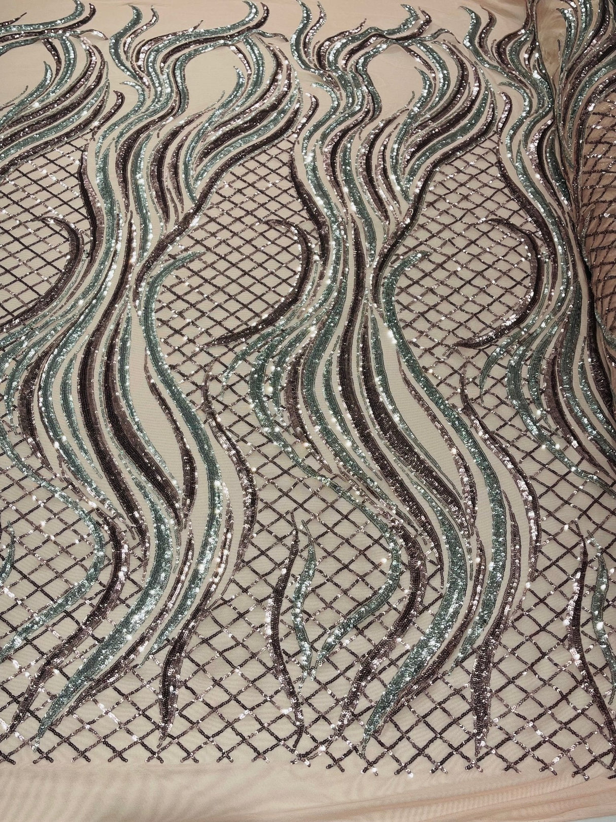 Flame Sequin Polyester Fabric - Flame Sequin Embroidered Mesh, 54" Width (1 Yard)