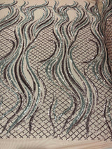 Flame Sequin Polyester Fabric - Flame Sequin Embroidered Mesh, 54" Width (1 Yard)