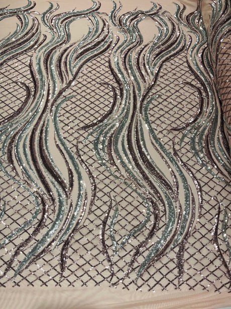 Flame Sequin Polyester Fabric - Flame Sequin Embroidered Mesh, 54" Width (1 Yard)