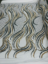 Flame Sequin Polyester Fabric - Flame Sequin Embroidered Mesh, 54" Width (1 Yard)