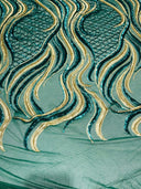 Flame Sequin Polyester Fabric - Flame Sequin Embroidered Mesh, 54" Width (1 Yard)