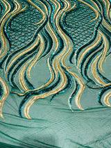 Flame Sequin Polyester Fabric - Flame Sequin Embroidered Mesh, 54" Width (1 Yard)