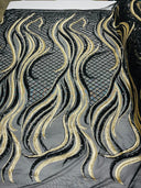 Flame Sequin Polyester Fabric - Flame Sequin Embroidered Mesh, 54" Width (1 Yard)