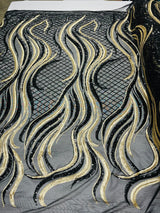 Flame Sequin Polyester Fabric - Flame Sequin Embroidered Mesh, 54" Width (1 Yard)