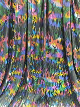 Stretch Pleather Rainbow Flames on Black Foil