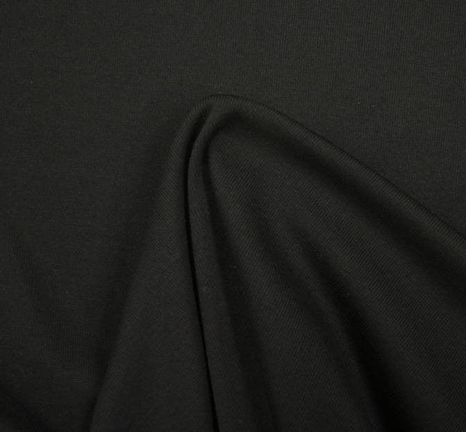 Fleece Rib Solid Black Polyester Cotton Fabric - Black, 54" Width (1 Yard)