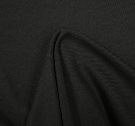 Fleece Rib Solid Black Polyester Cotton Fabric - Black, 54" Width (1 Yard)