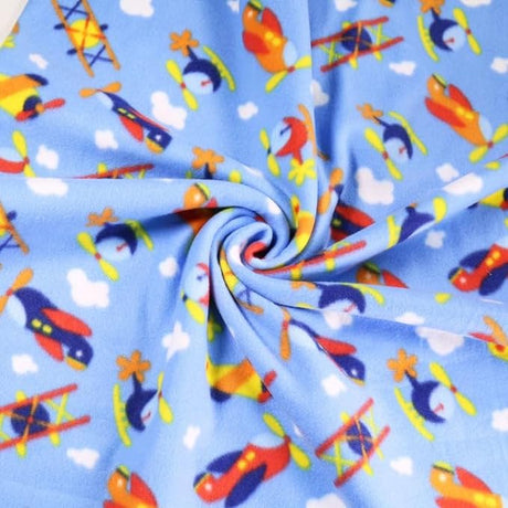 Polar Fleece Fabric Blue Airplanes 60" 280 GSM