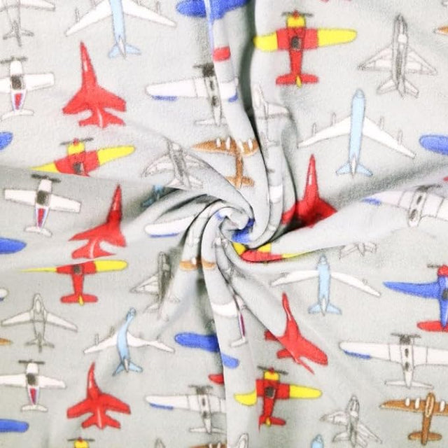 Polar Fleece Fabric Grey Airplanes 60" 280 GSM