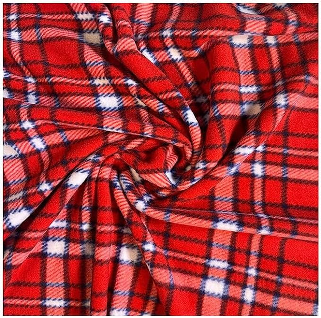 Polar Fleece Fabric Red Plaid 60" 280 GSM