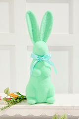 16" Flocked Bunny with Ribbon Easter Spring Decorative Figure