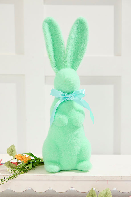 16" Flocked Bunny with Ribbon Easter Spring Decorative Figure