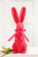 16" Flocked Bunny with Ribbon Easter Spring Decorative Figure