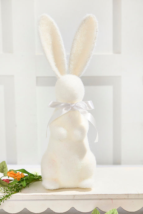 16" Flocked Bunny with Ribbon Easter Spring Decorative Figure