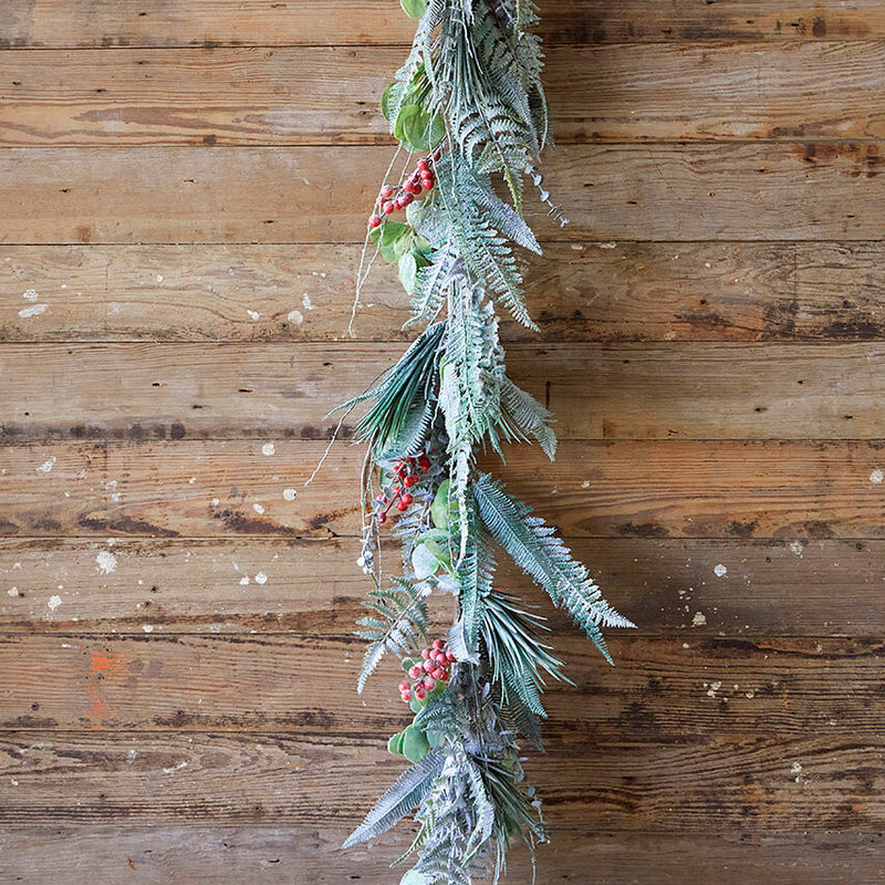 65 Inch Flocked Fern Berry Garland Artificial Snowy Christmas Decor
