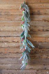 65 Inch Flocked Fern Christmas Garland with Red Berries