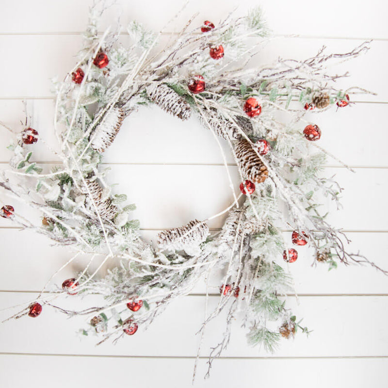 24” Christmas Flocked Pine Wreath with Jingle Bells