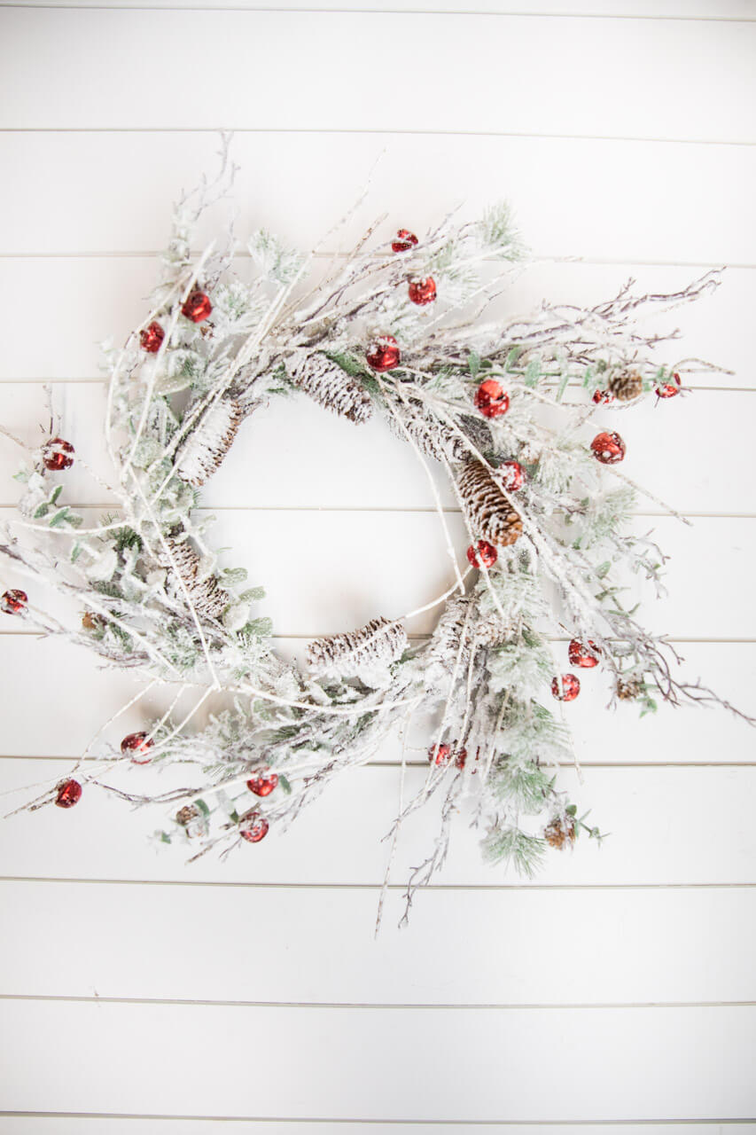 24” Christmas Flocked Pine Wreath with Jingle Bells